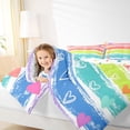 thumbnail image 3 of Manfei Rainbow Printing Twin Comforter Sets, Kawaii Stripe Love Heart Bedding Set, Pink Green Blue, Polkadot Reversible, 2pcs, 1 Comforter and 1 Pillowcase, 3 of 7