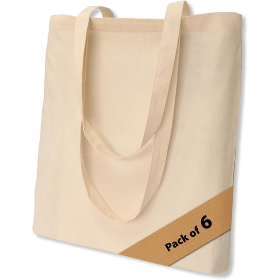 5|6|12|24 Pack Canvas Tote Bags, Shopping Grocery Bag, 16"x15" Blank Bulk Cloth Bags for DIY & Promo