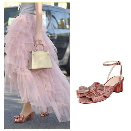 

Women s Fashion Sandals Thick Heel Bow Silk Sandals Retro Buckle Shoes