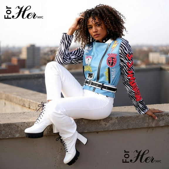 Leather Zebra-Print, Embroidered Tiger Motorcycle Jacket