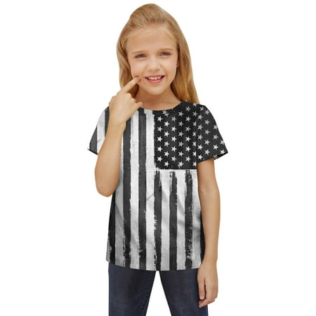 

Baby Girl Boy Independence Day Short Sleeve Tops American Unisex T Shirt Size 150 Black