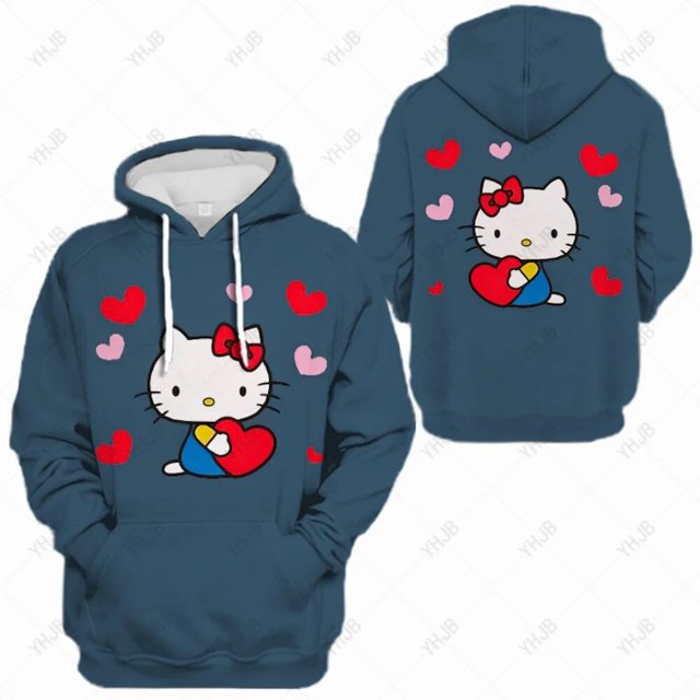 Nouveau Sweat à Capuche HELLO KITTY d'Automne pour Femmes, Simple Col Rond, Chandail en Molleton Tout Compris 2023, Manches Longues, Étudiants, Décontracté, Ample, Automne, Ourlet
