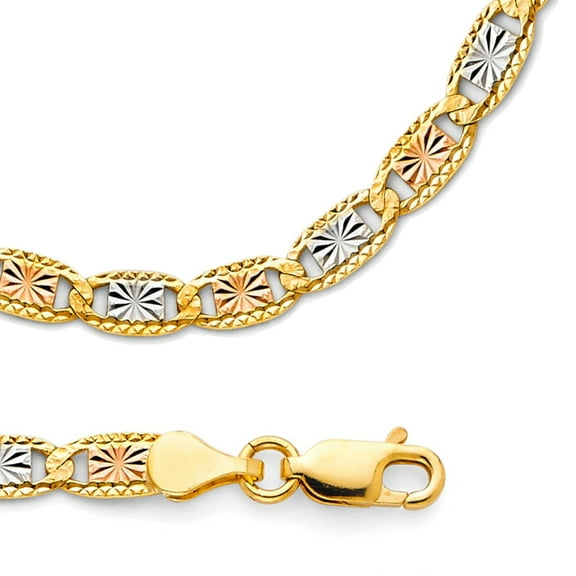 Solid 14k Yellow White Rose Gold Necklace Valentino Chain Star Edge Diamond Cut Multi, 4.2 mm - 20 inch