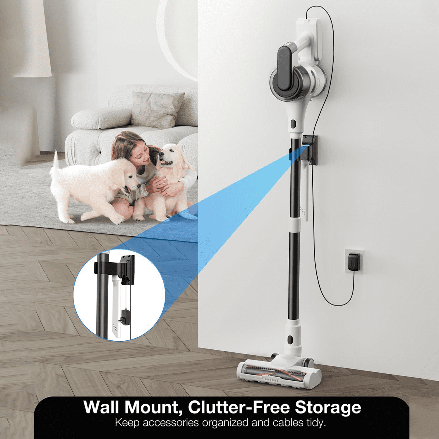 即発送！人気ホワイト！2本ヘッド　vmate Maircle Cordless Stick Vacuum Cleaner, Power Suction, Headlight
