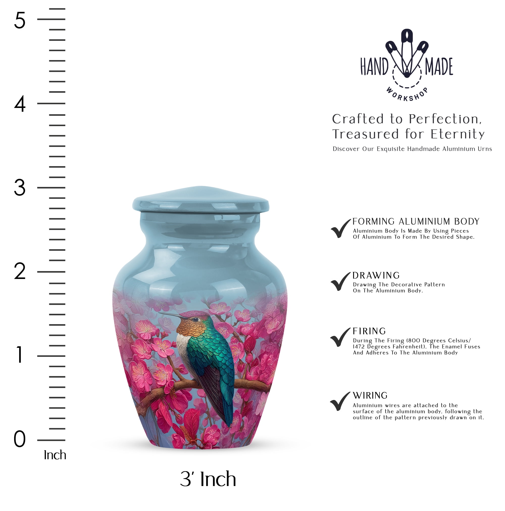Humming Bird Keepsake Urns For Human Ashes Baby Girl & Boy, Cremation Urns For Ashes Women, Large Decorative Funeral Urn For Ashes For Male, Female (Size-10inch 1pcs, 3inch 1pcs)