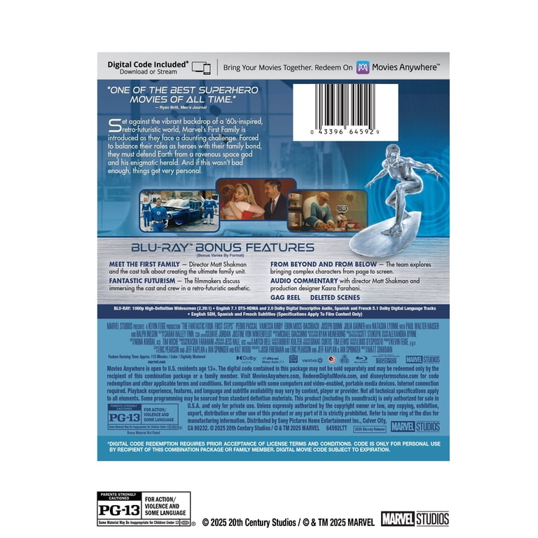 Marvel Studios The Fantastic Four First Steps Blu-ray Digital Copy
