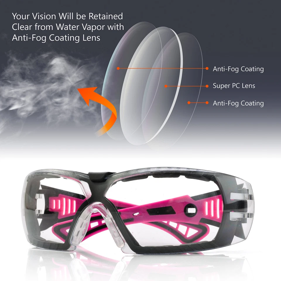 CIRCLE- Safeyear Pink Safety Glasses Work Goggles Women Girl Female Anti Fog Head Strap