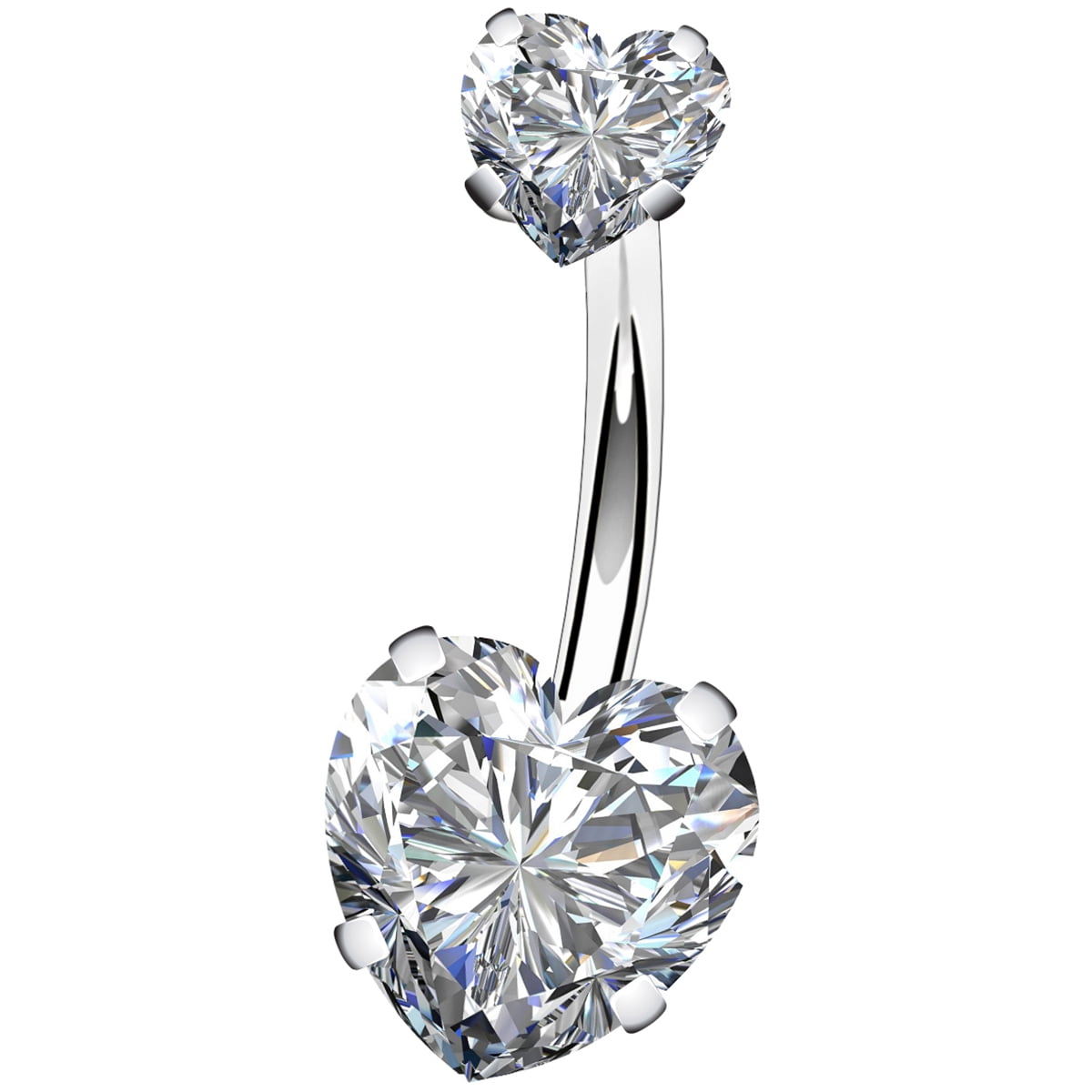 OUFER Belly Button Rings 14G Surgical Steel Faceted Heart Cubic Zirconia Navel Rings Body Piercing Jewelry