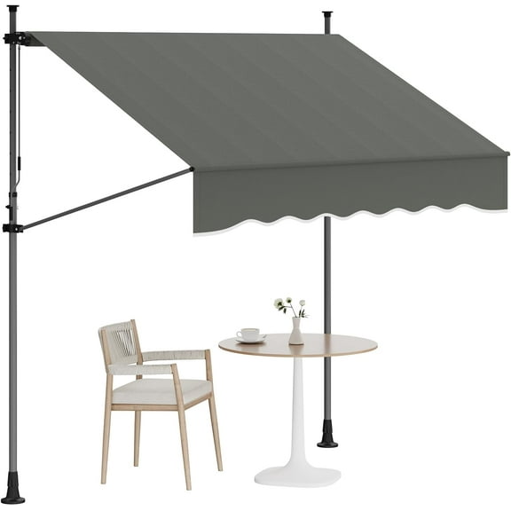 Manual Retractable Patio Awning 118" x 118" with Adjustable Height, UV Protection & Crank Handle – Ideal for Backyard, Garden, Outdoor Shade Gray