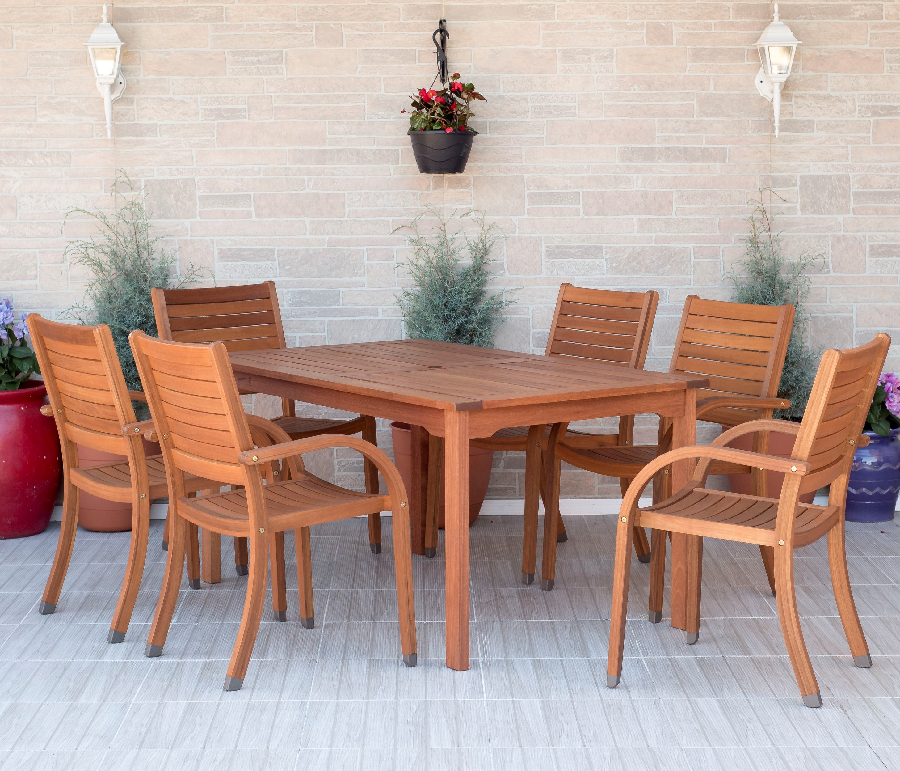 Amazonia Arizona 7-piece Patio Rectangular Table Dining Set | Eucalyptus Wood | Ideal for 