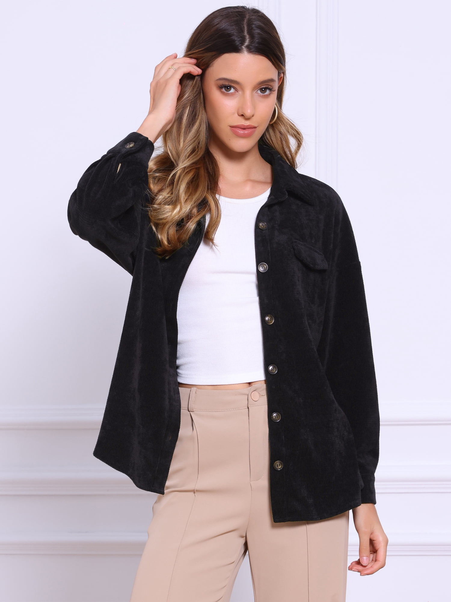 DARING DIVA Women's Button Down Oversized Casual Shirts XS Black