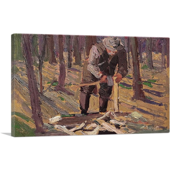 ARTCANVAS Man With Axe Splitting Wood Fall 1915 Canvas Art Print by Tom Thomson - Size: 26" x 18" (0.75" Deep)