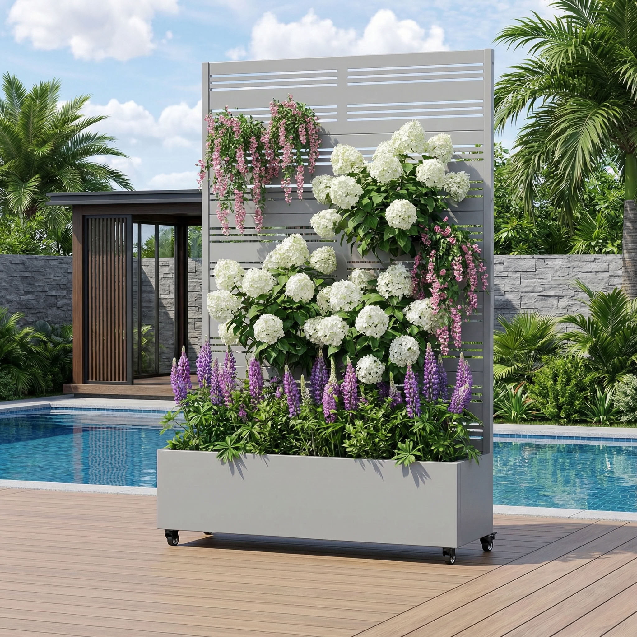 MAYEERTY 5 Panels Outdoor Metal Planter Box, Durable Weather-Resistant Planter, Decorative Metal Flower Box for Patio, Balcony, Garden