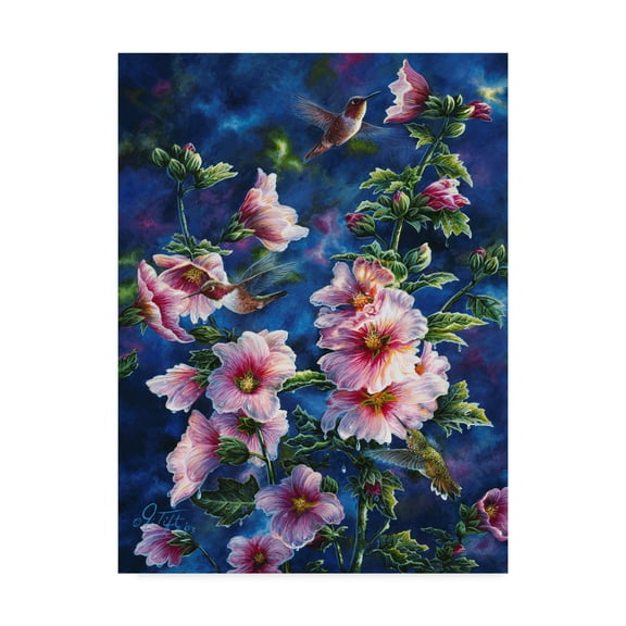 Trademark Fine Art 'Hollyhocks And Hummingbirds' Canvas Art by Jeff Tift