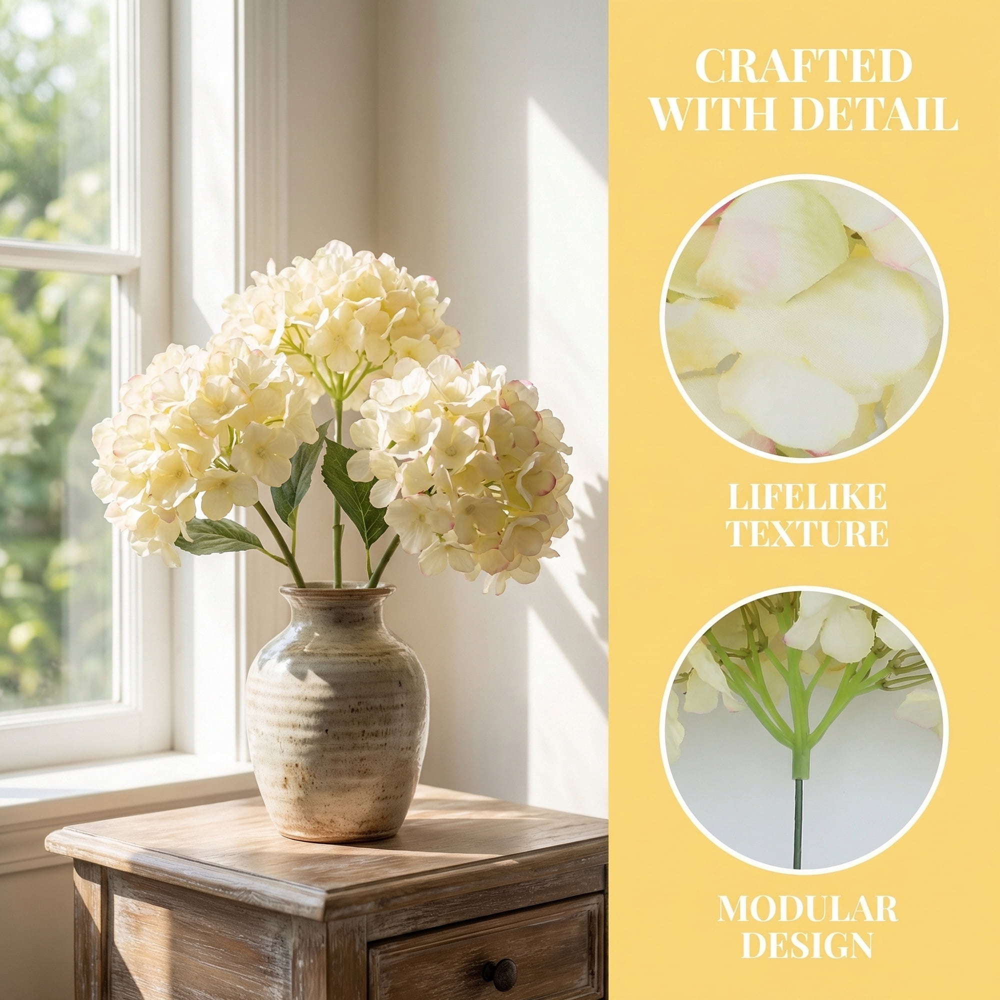 Unique Bargains Artificial Hydrangea Flowers Silk Bouquet Yellow 17.3inch