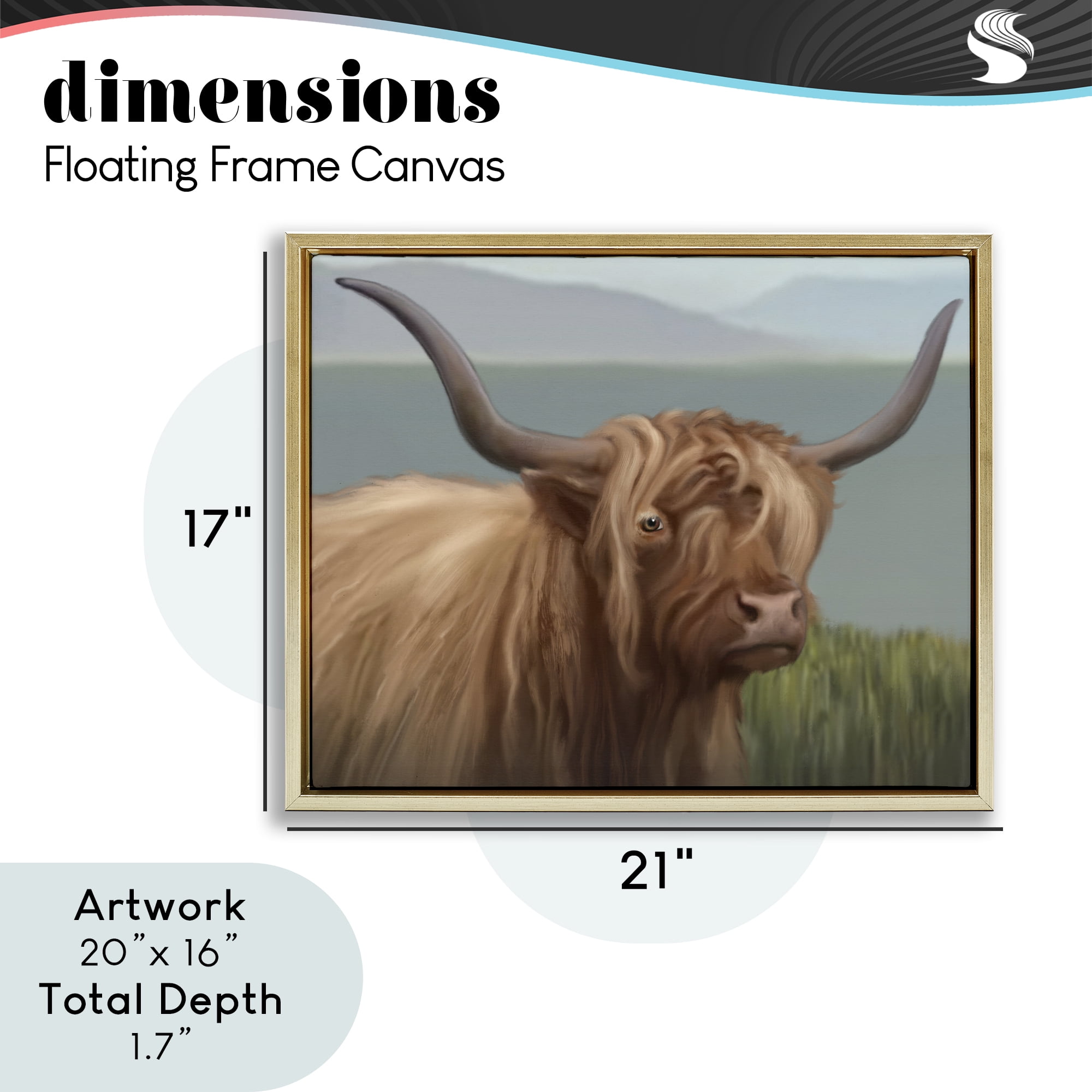Stupell Industries Scottish Highland Cattle Landscape Gold Framed Floater Canvas Wall Art, design by Matthew Piotrowicz