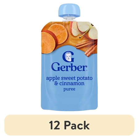 (12 pack) Gerber Stage 2 Baby Food, Apple Sweet Potato Cinnamon Puree Pouch 3.5 oz