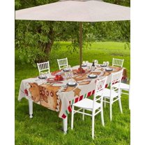 Christmas Tablecloth with Umbrella Hole and Zipper Gingerbread Man Round Outdoor Tablecloths 54 Inch Table Cloths Candy Red Stripes Patio Table Cloth Cover for Holiday Party Yard Garden Cafe