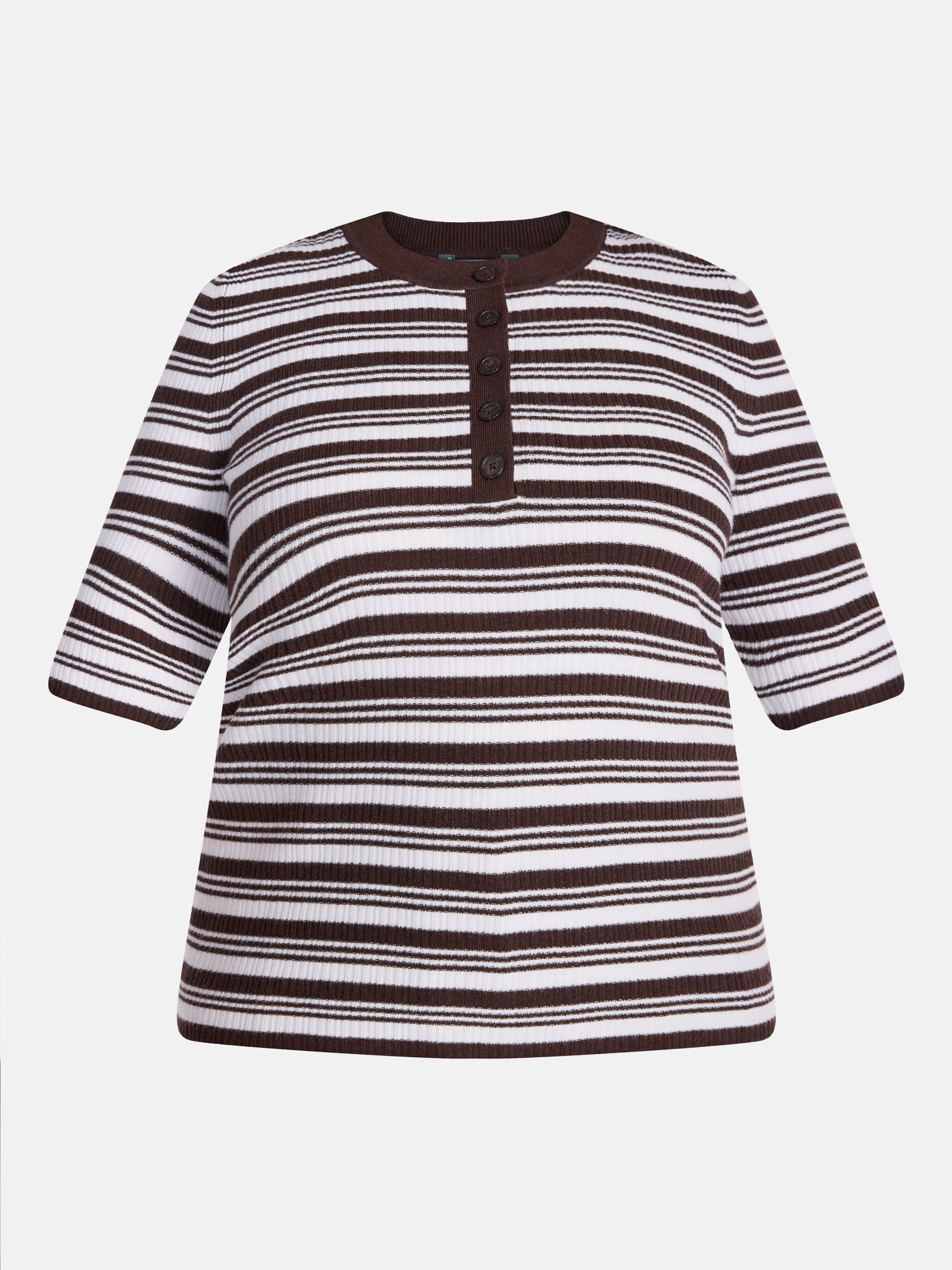 Terra & Sky Women's Plus Short Sleeve Stripe Henley Sweater Top, Sizes 0X-5X