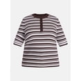 thumbnail image 5 of Terra & Sky Women's Plus Ribbed Henley Sweater Top with Elbow Length Sleeves, Sizes 0X-5X, 5 of 5