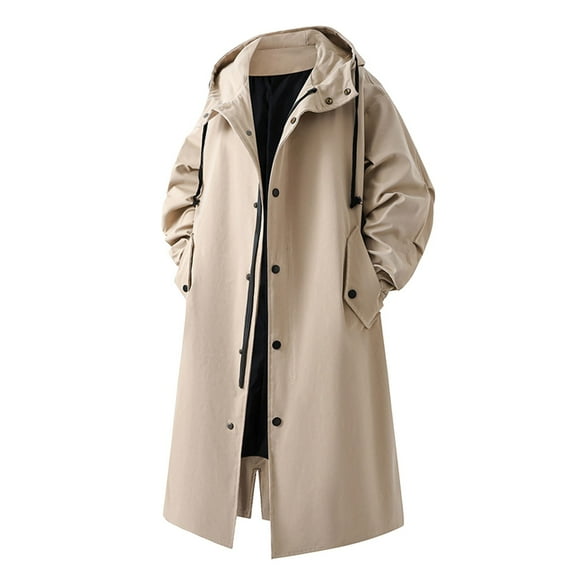 Aihuaihua Men's Long Trench Coat with Hood Winter Thermal Warm Casual Fashion Jackets Outdoor Hiking Windbreaker for Men Khaki XL