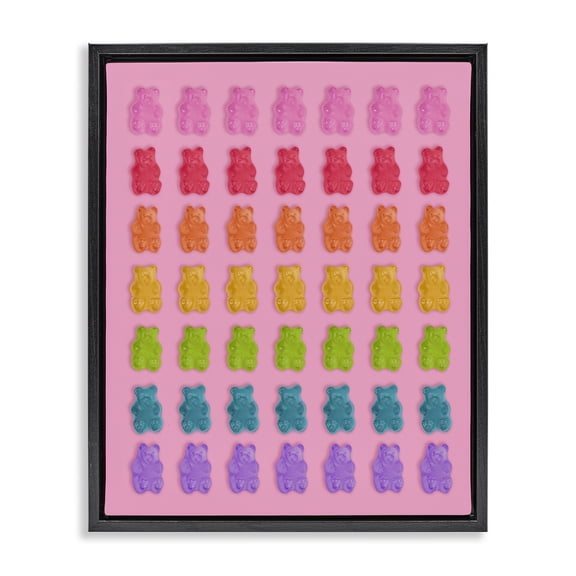 Stupell Industries Contemporary Rainbow Candy Bears on Pink Black Floating Frame Canvas Art, 17 x 21, by LISH Creative