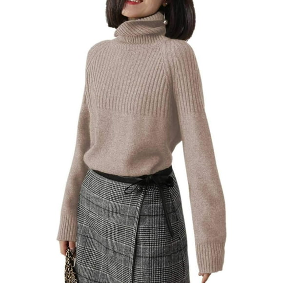 aters Womens Loose Jumpers Merino Wool Knit Split Thick Turtleneck Pullover Long Sleeve Winter Tops Beige Medium