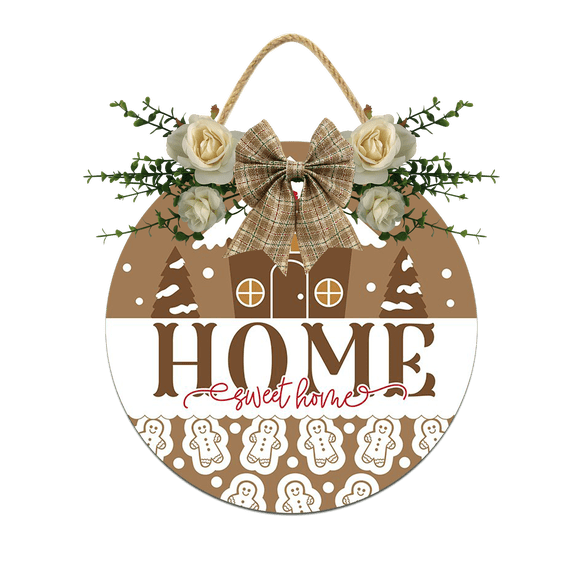 Eveokoki Home Sweet Home Gingerbread Decorations Wreath, Wooden Hanging Sign Rustic Wooden Holiday Decor for Front Door Porch Window Wall Farmhouse Indoor Outdoor Decorations 11x11Inch