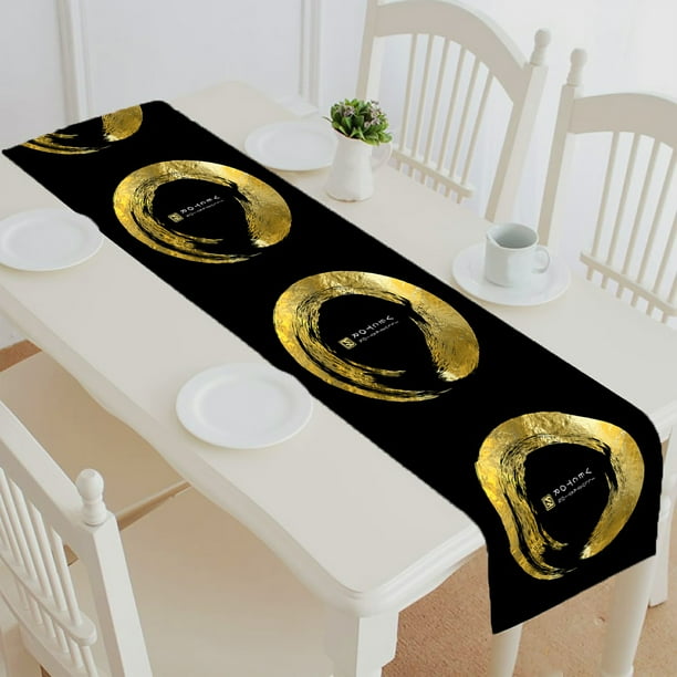 Abphqto Black And Gold Design Table Runner Placemat Tablecloth For Home Decor 14x72 Inch Walmart Com Walmart Com