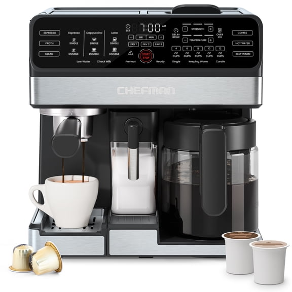 Chefman Coffee Station, Coffee Maker Espresso Machine Combo, Automatic Milk Frother – Black