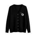 thumbnail image 2 of SYMOID Womens Black Floral V-Neck Cardigan - Soft Acrylic Long Sleeve Button-Front, Casual Layerable for Office/Daily, S-XXXL,Size XL, 2 of 5