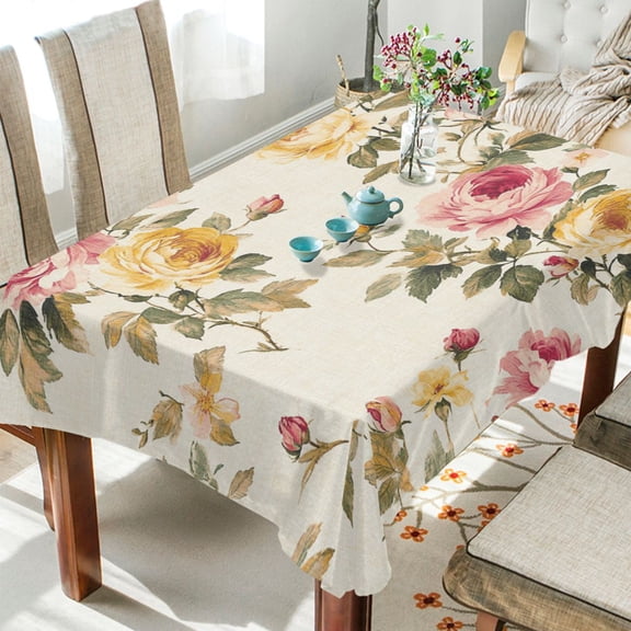 WOBOGO Vintage Shabby Chic Floral Pattern with Roses Square Tablecloth 54×54in Polyester Fabric Tablecloth Washable Dust Resistant Wrinkle Resistant