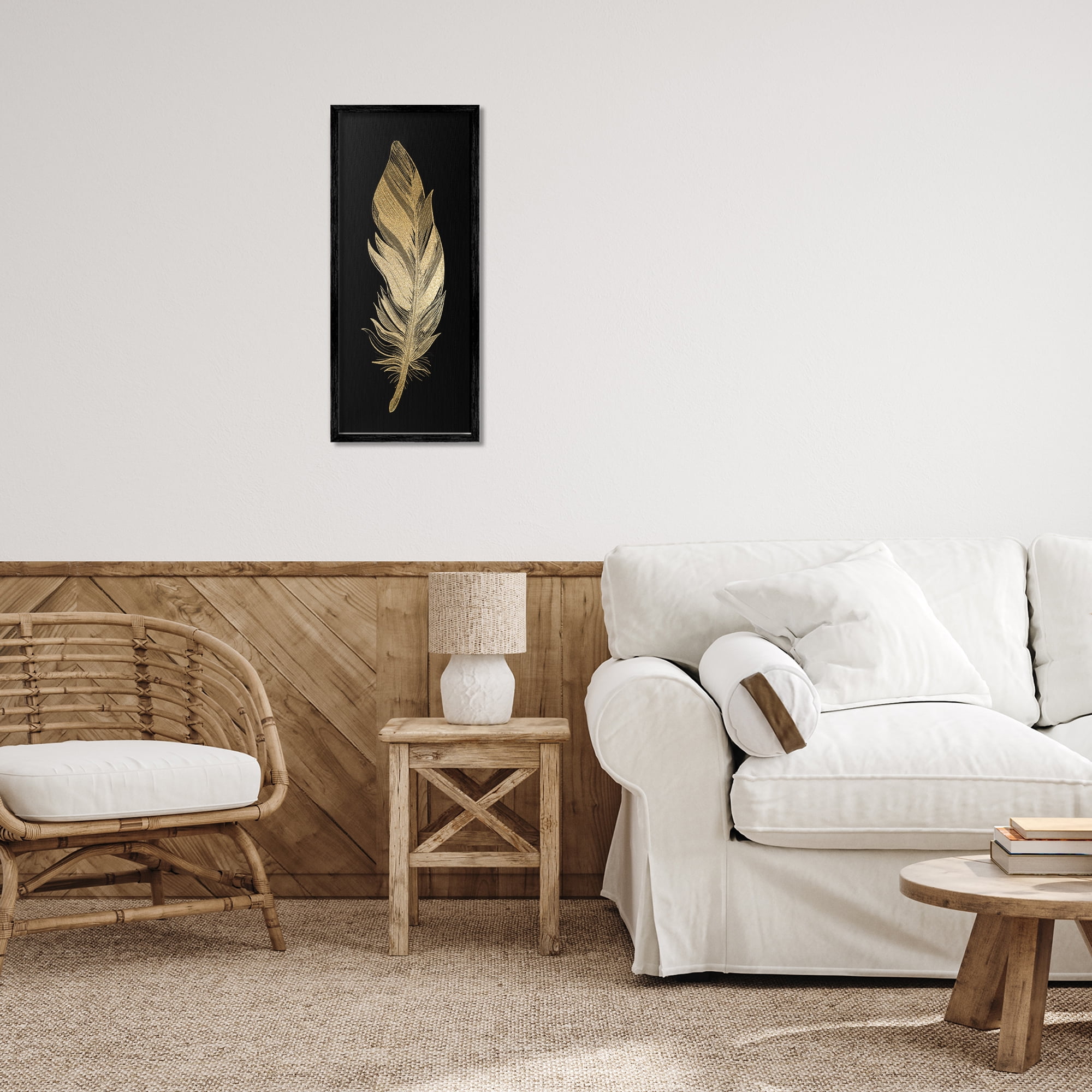Glam Lined Feather Black Framed Giclee Art, design by Kim Allen