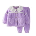 thumbnail image 3 of Godderr 2pcs Girls Fleece Pajamas Set for Toddler Baby,Kids Lapel Collar Thickening Fall Winter Sleepwear Toddler 2pcs Fleece Loungewear Outfits, 3 of 7