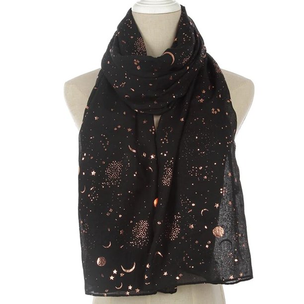 FOXMOTHER 2021 New Fashion Navy Star Moon Foil Gold Scarf For Womens Chirstmas Gifts