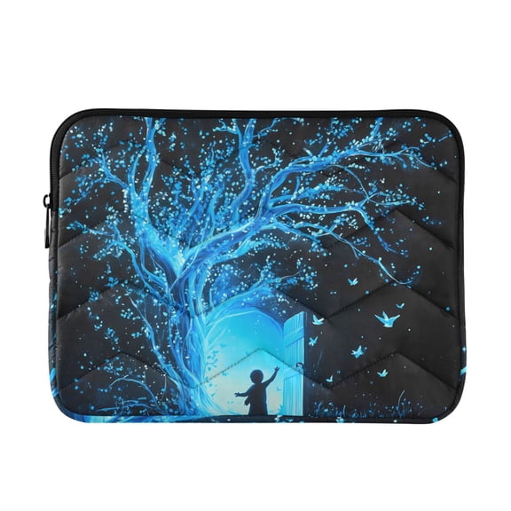 JIALIOU Laptop Sleeve Case with Zipper 13-13.3/15-16 Inch Compatible with MacBook HP Lenovo Dell ASUS Acer, Glowing Blue Tree and Door