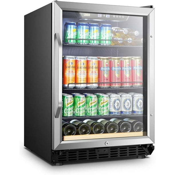 Lanbo 110 Cans 6 Bottle Under Counter Builtin Compressor Beverage Refrigerator, 24 Inch Wide