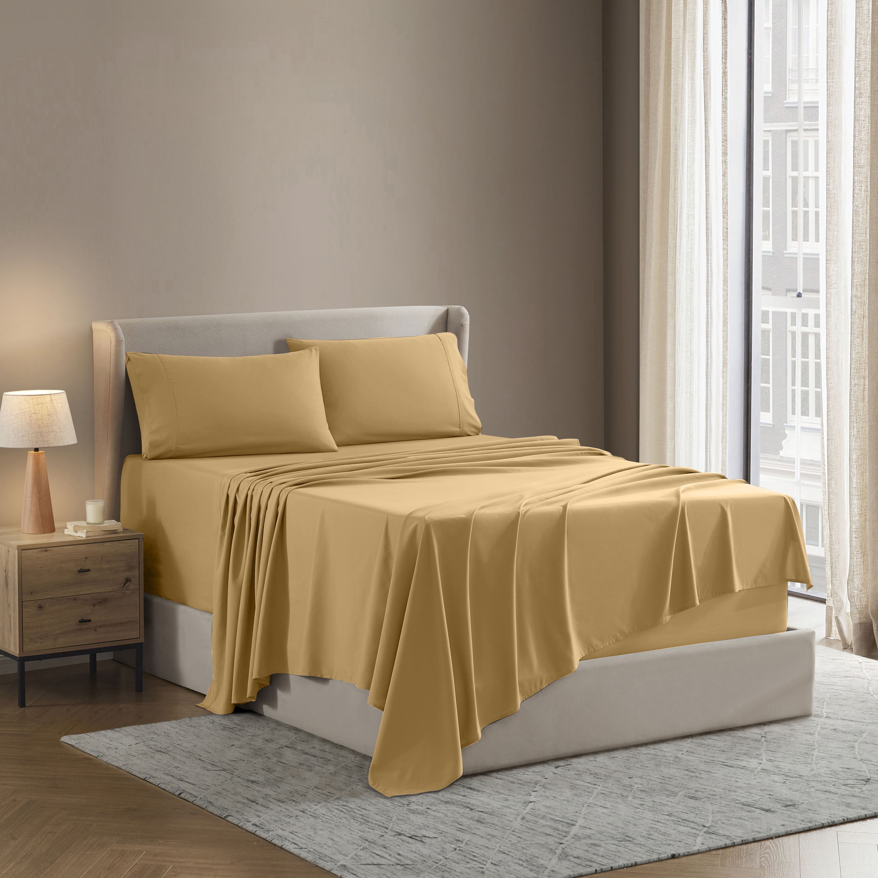 Lammaloe Twin Sheets Set, Hotel Style Deep Pocket 3 Piece Bed Sheets, Soft Microfiber Kids Bedding Set, Camel Gold