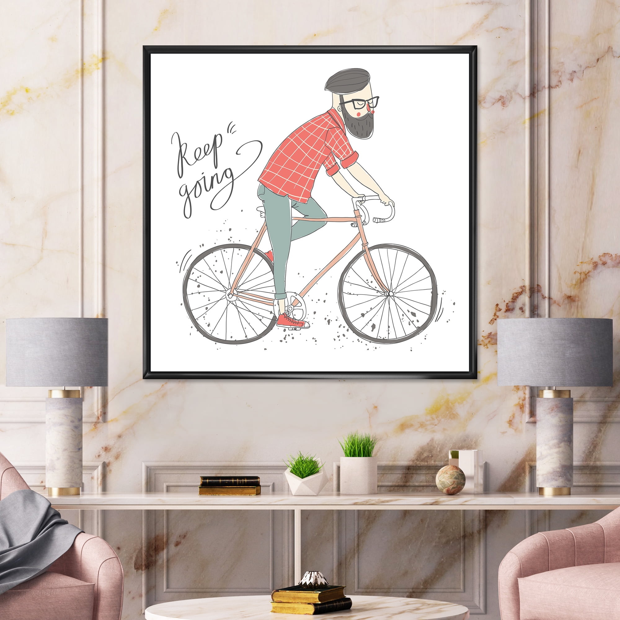 Designart 'Hipster Man Riding A Bicycle' Children's Art Framed Canvas Wall Art Print