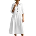 thumbnail image 3 of Bxsruta Womens Midi Dress Casual Button Down Shirt Dress 3/4 Sleeve Collared Flowy Dresses, 3 of 4