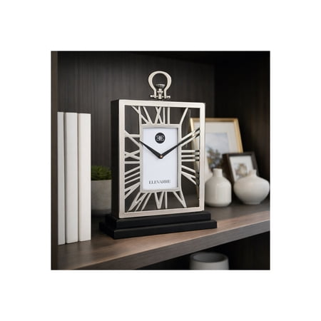 Elegant Clock for Home Living Room Decor Modern Metal and Glass Desk Clock with Roman Numerals for
