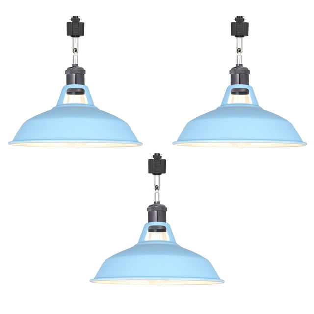 FSLiving H-Type Track Lighting E26 Base Industrial Adjustable Angle Lamp Blue Metal Shade with Black Pearl Socket Track Light Fixture for Slope Ceiling Gimbal,Bulb and Track Not Included - 3 Lights