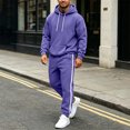 thumbnail image 7 of Jerdar Men Casual Pullover Hooded Sports Solid Long Sleeve Trousers Two-Piece Elastic Waist Patchwork Trousers Tracksuit Soft Sweatshirt Set, 7 of 7