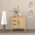 thumbnail image 2 of Hassch Storage Cabinet with Rattan Door & 3 Drawers, Rattan Cabinet with Adjustable Shelf, Accent Small Sideboard for Living Room, Dining Room, Entryway, Natural, 2 of 7