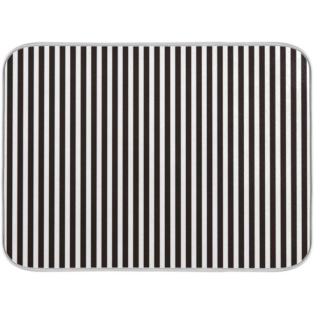 Tapete de secado de platos blanco a rayas negras para cocina, almohadilla de secado de microfibra absorbente