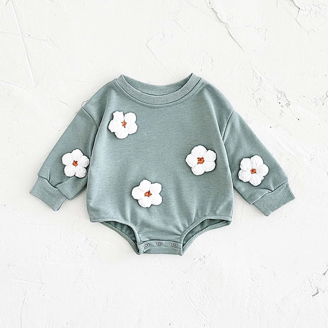HOZADOIE Green Unisex Baby Bodysuit Cotton Charming Print Fashion Simple Crotch Button Opening Design Solid Color Long Sleeve Spring Fall Romper 3-12Months