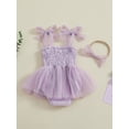 thumbnail image 5 of Yunliwuli Baby Girl 2Pcs Summer Outfits Sleeveless Tie Strap Smocked Romper Dress with Headband Set Infant Clothes, 5 of 10