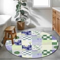 thumbnail image 3 of Spring Floral Checkered Round Area Rug 4Ft Washable Circle Rugs for Bedroom Dining Room, Sage Green Purple Buffalo Plaid Non-Slip Carpet Floor Mats Indoor Outdoor Carpet Runner Aesthetic Home Decor, 3 of 8