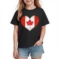 thumbnail image 2 of Girls Canada Day T-Shirt Kids Heart Canadian Flag Distressed Vintage Graphic Tee Black Cotton Short Sleeve Crew Neck,Size 3 T, 2 of 6