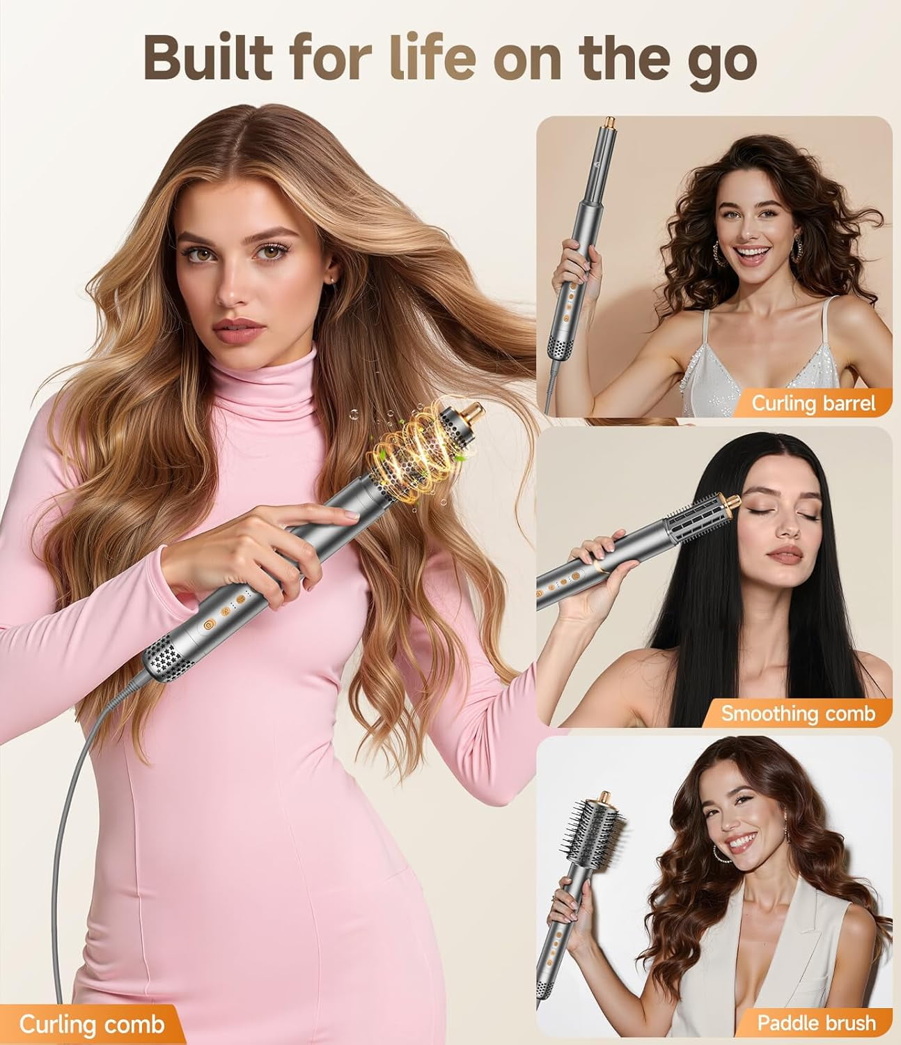 8-in-1 Hair Dryer Brush & Styler – High-Speed 110,000 RPM Negative Ionic Air Curler, Foldable Hot Air Hair Dryer with Multiple Attachments for Curling, Straightening & Volumizing